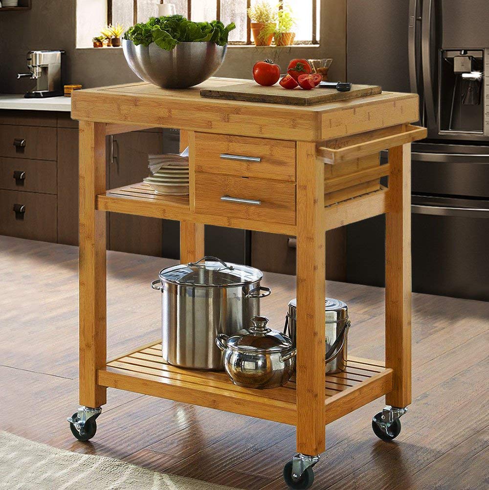 Clevr Rolling Bamboo Kitchen Island Cart Trolley Very Bamboocom